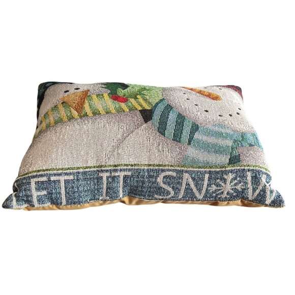 Tapestry Snowman Decorative Throw Pillow With Festive Design  "Let It Snow" Text - Picture 2 of 5